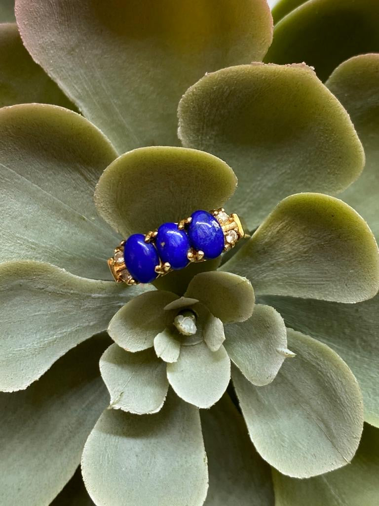 Anillo de Oro de 14K con Lapis Lazuli y Diamantes