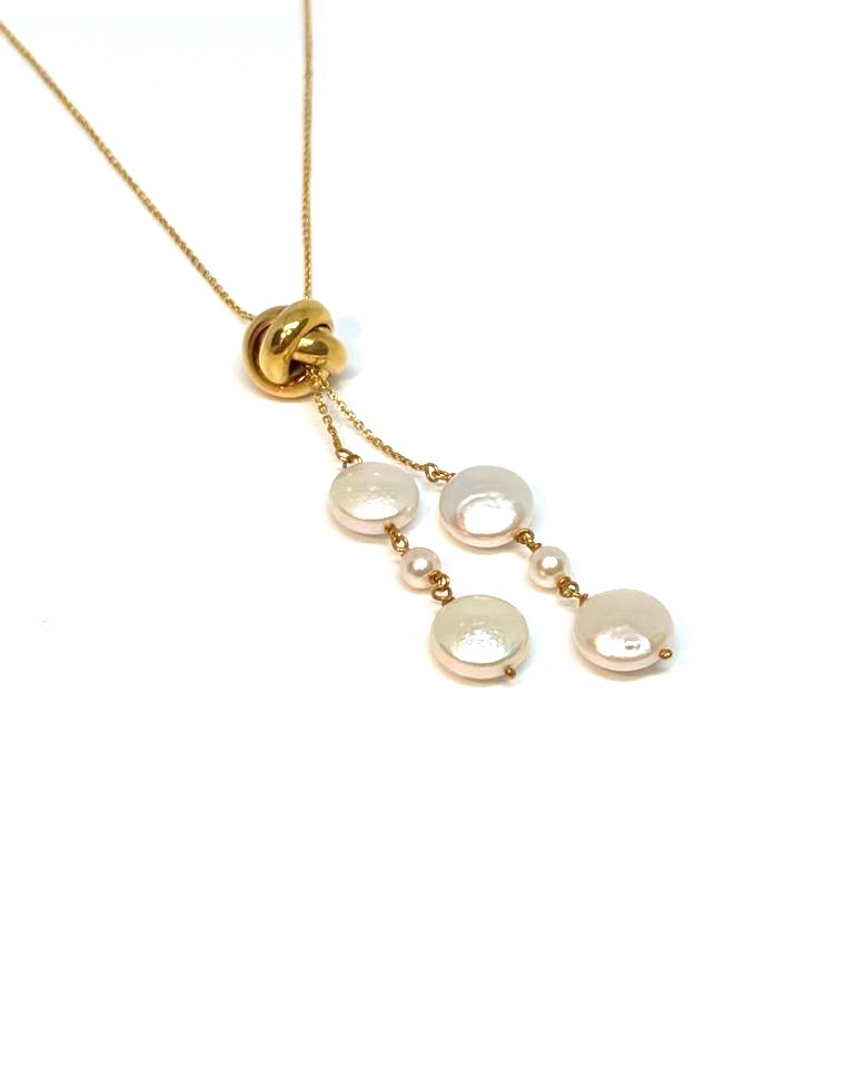 Cadena de Oro 14K con Nudo  y Perlas