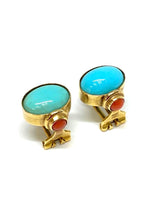 Cargar imagen en el visor de la galería, Aretes de Oro 14K con Cabochon de Coral Y Turquesa
